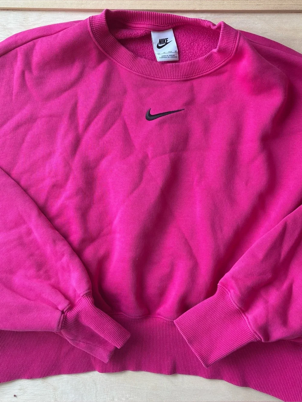 Nike Pink Fleece Pullover Crew Neck Sweatshirt Cropped Women's Size XS Logo